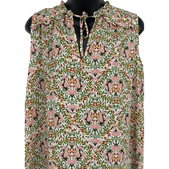 Ann Taylor Loft Women Small Floral Sleeveless Tie-Neck Blouse Top Key Hole New - Picture 2 of 9